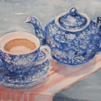 Kerstin Sevon: A nice cup of tea, akvarell